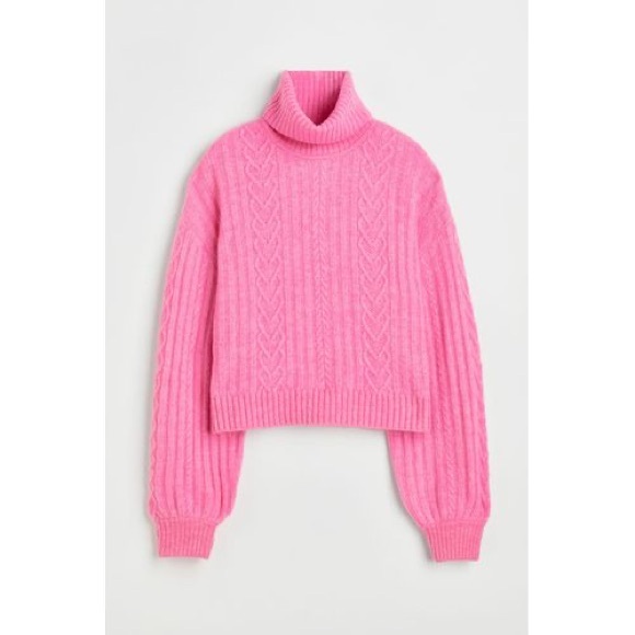 NWT H&M Pink Cable Knit Turtleneck Sweater - Picture 1 of 4